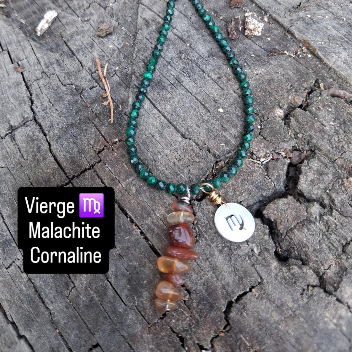 Collier Astro Vierge — Malachite & Cornaline, fait main