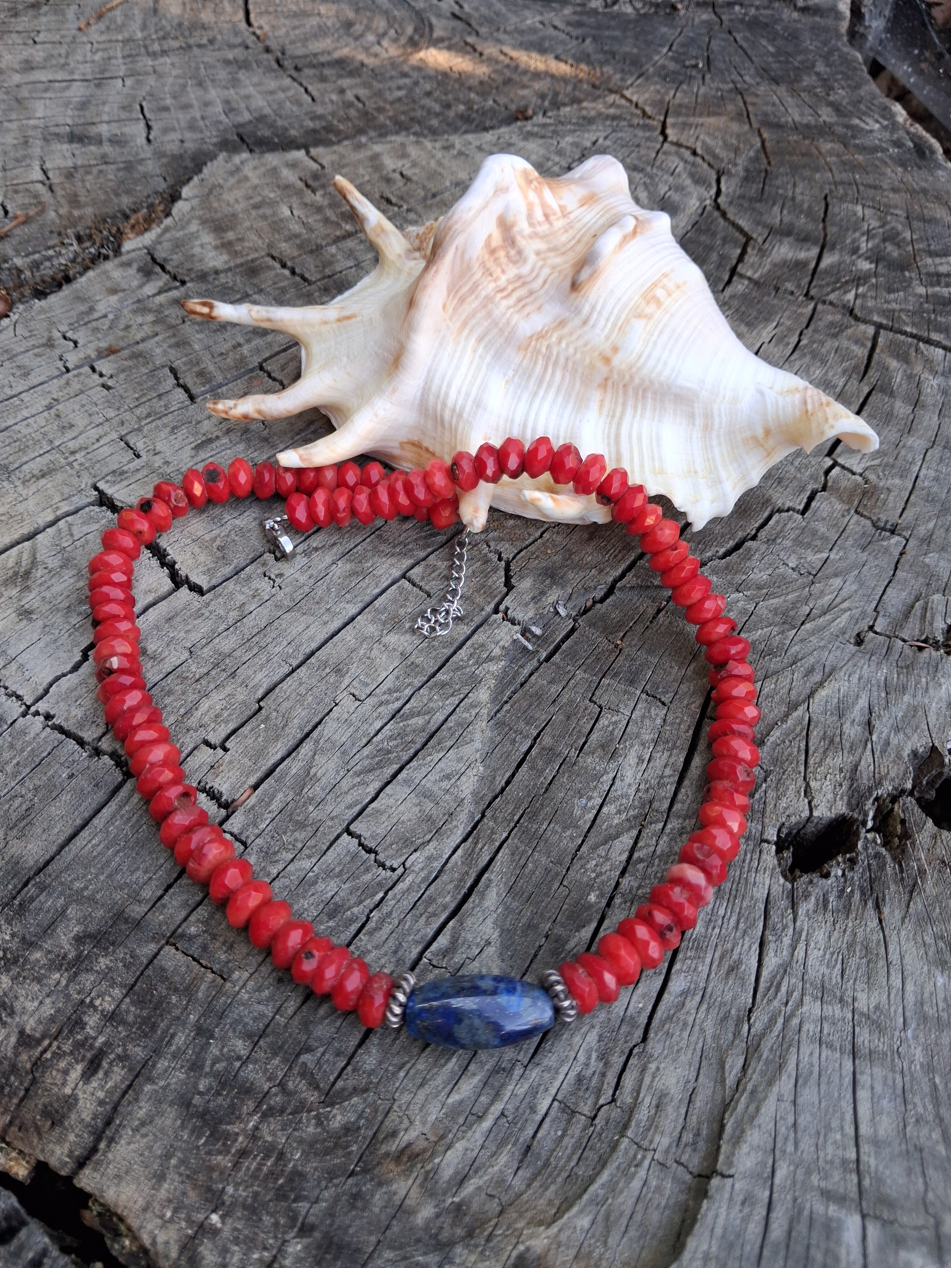 Collier Capri – Corail, Argent 925 & Lapis-lazuli