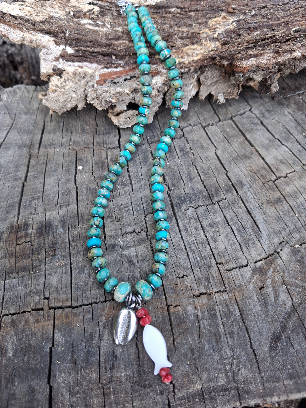 Collier Bali – Jaspe Impérial, Hématite & Coquillage Argent 925