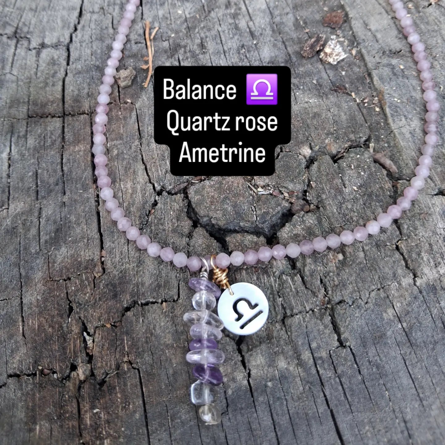 Collier Astro Balance — Quartz rose & Amétrine, fait main