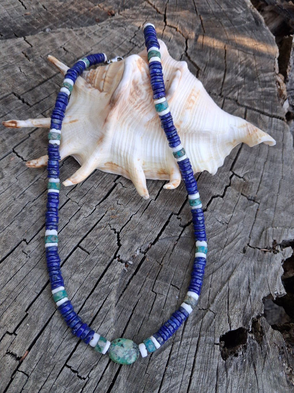 Collier Santorin — Lapis-lazuli, Amazonite & Hématite, fait main