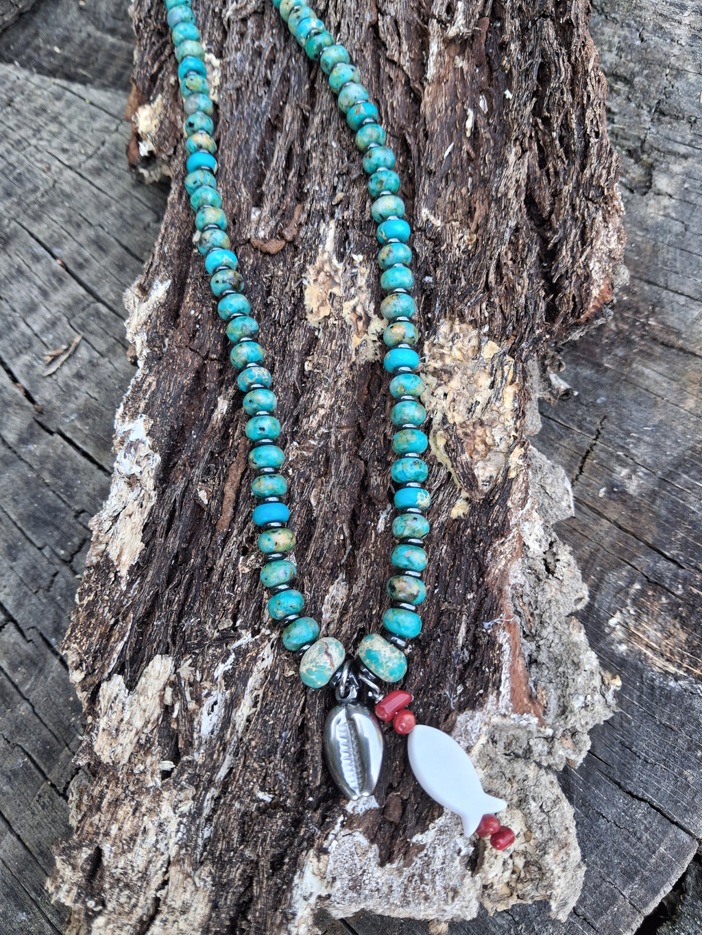 Collier Bali – Jaspe Impérial, Hématite & Coquillage Argent 925