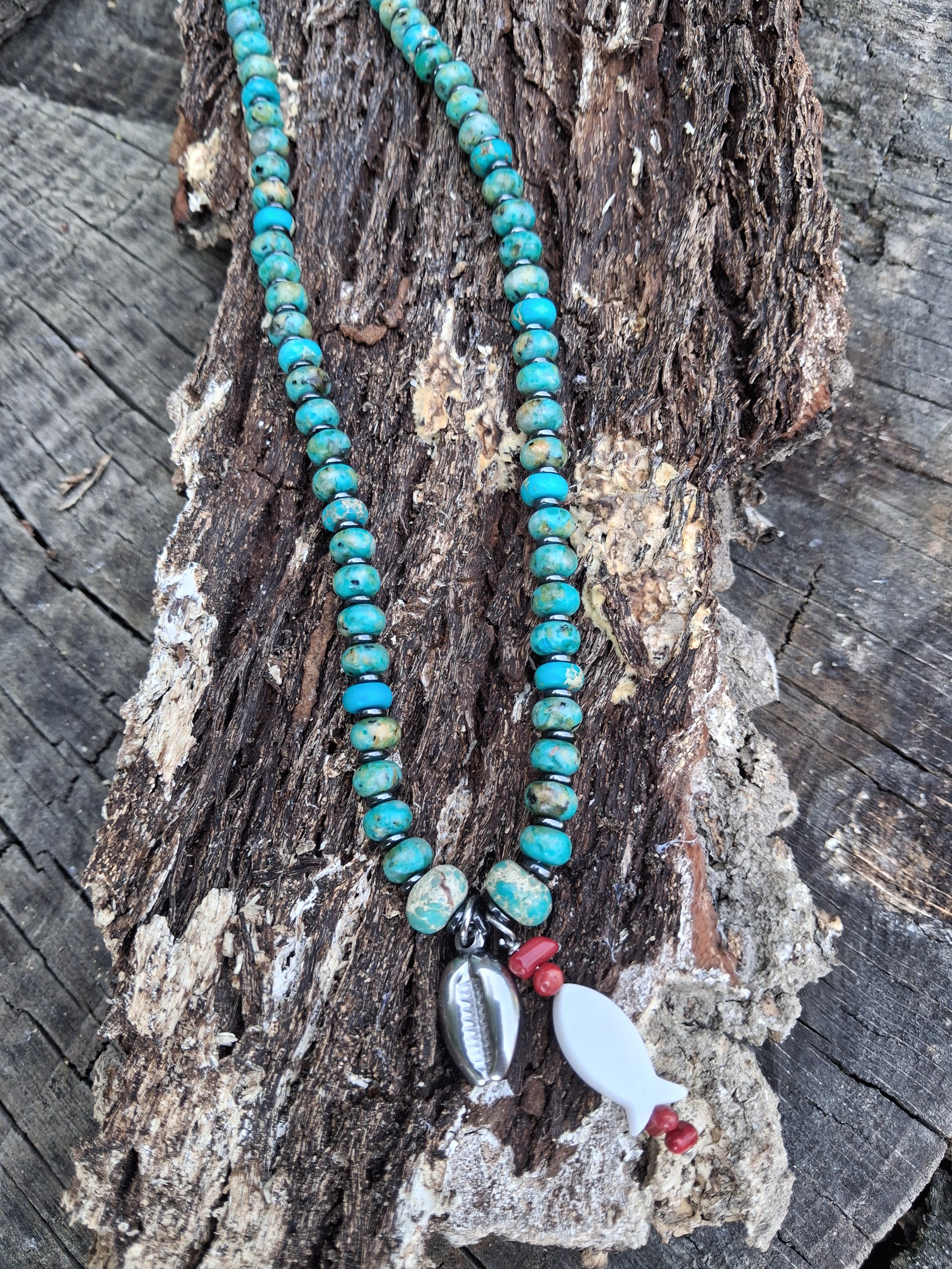 Collier Bali – Jaspe Impérial, Hématite & Coquillage Argent 925