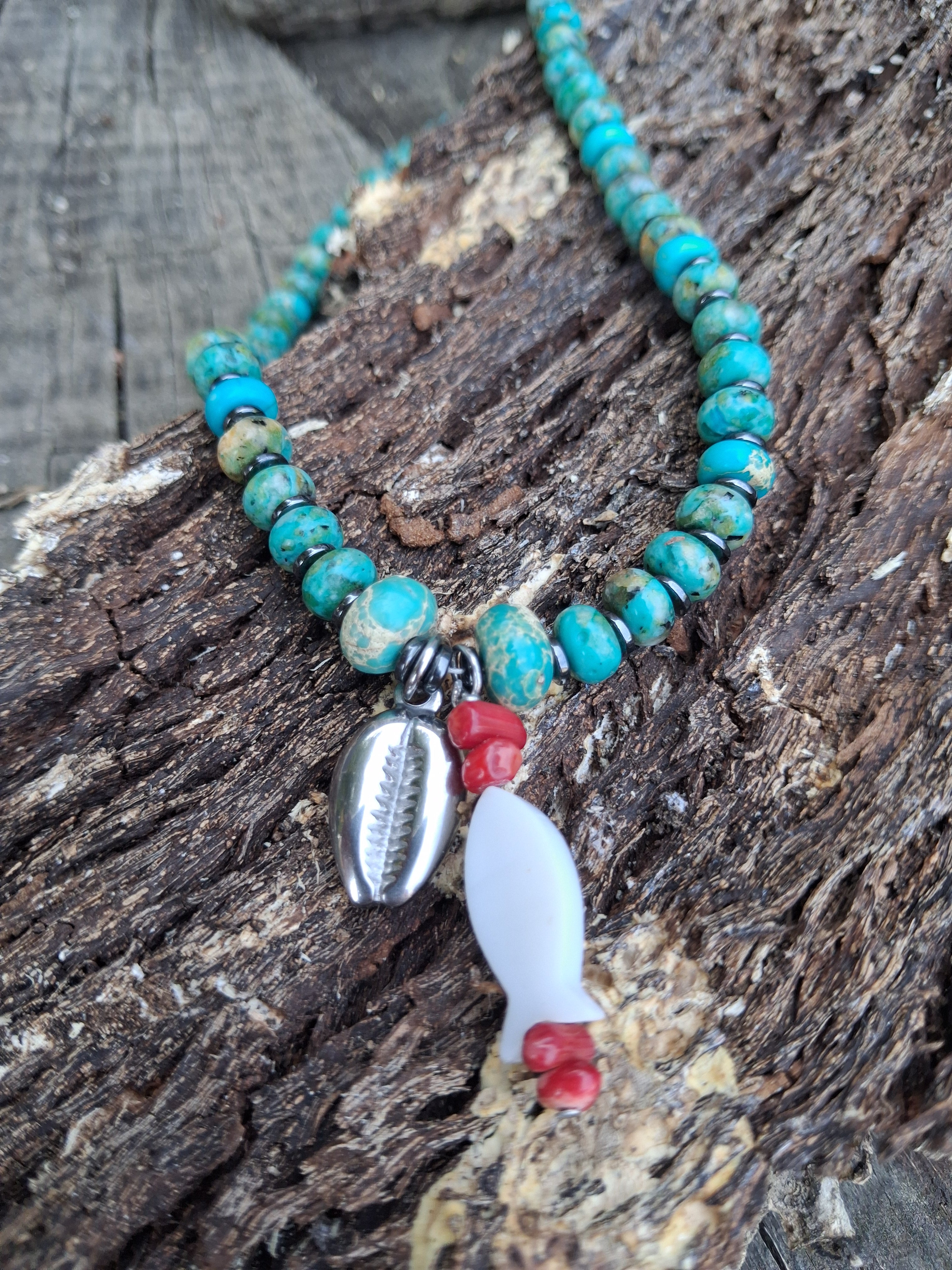 Collier Bali – Jaspe Impérial, Hématite & Coquillage Argent 925