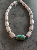 Collier Dalmates – Opale Rose, Pyrite & Turquoise