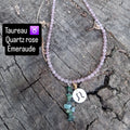 Collier Astro Taureau — Quartz rose & Émeraude, fait main