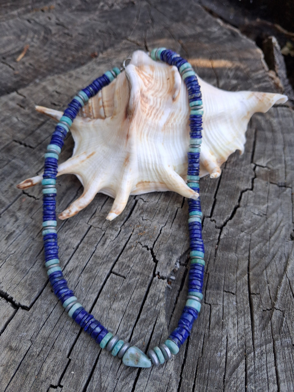 Collier Santorin — Lapis-lazuli, Amazonite & Hématite, fait main