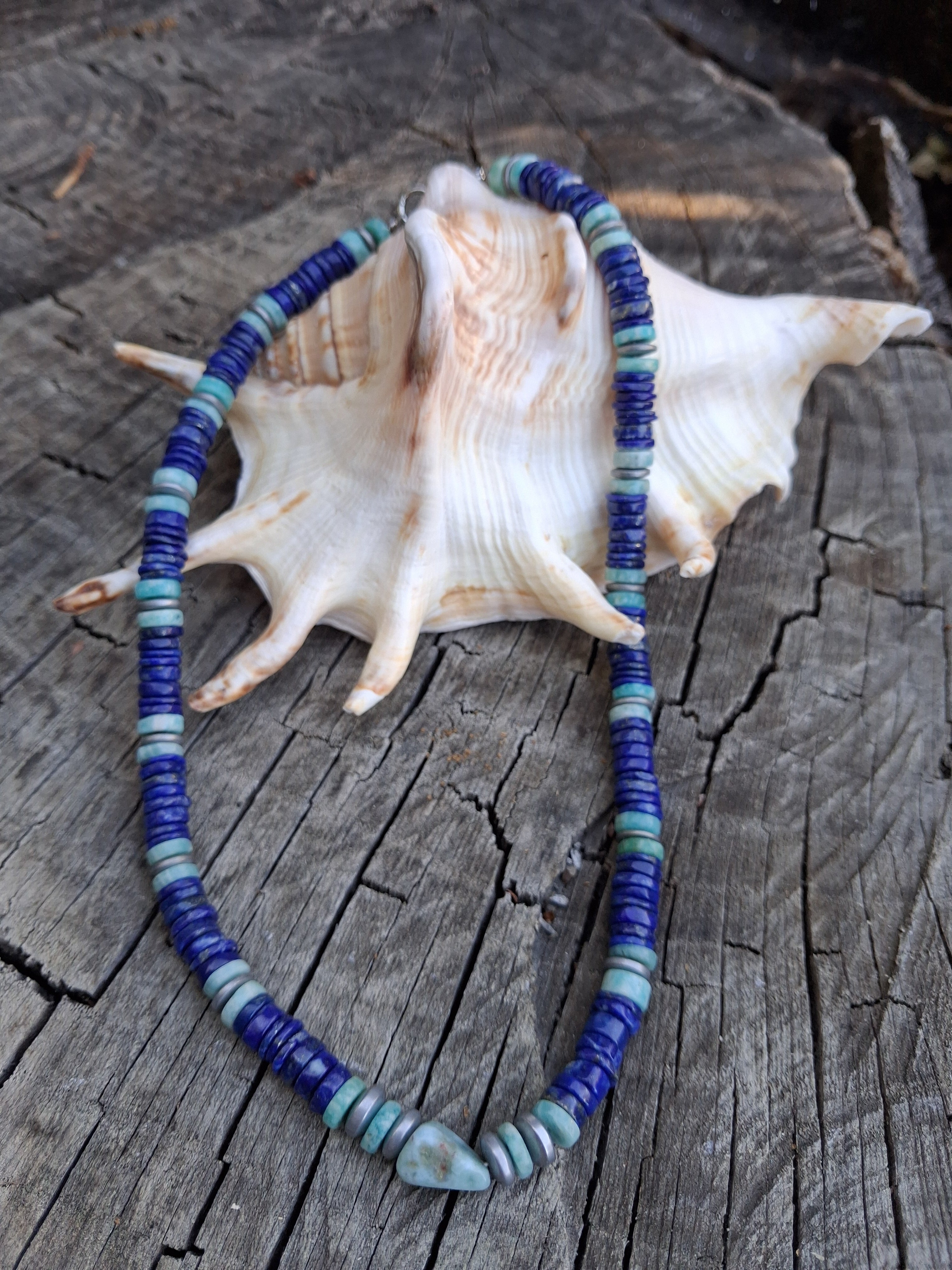 Collier Santorin — Lapis-lazuli, Amazonite & Hématite, fait main