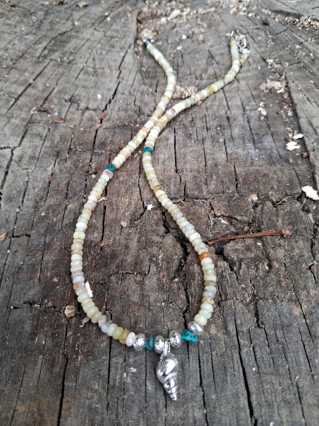 Collier Dalmates – Opale Jaune, Turquoise & Coquillage Argent 925