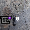 Collier Astro Capricorne — Quartz fumé & Obsidienne, fait main