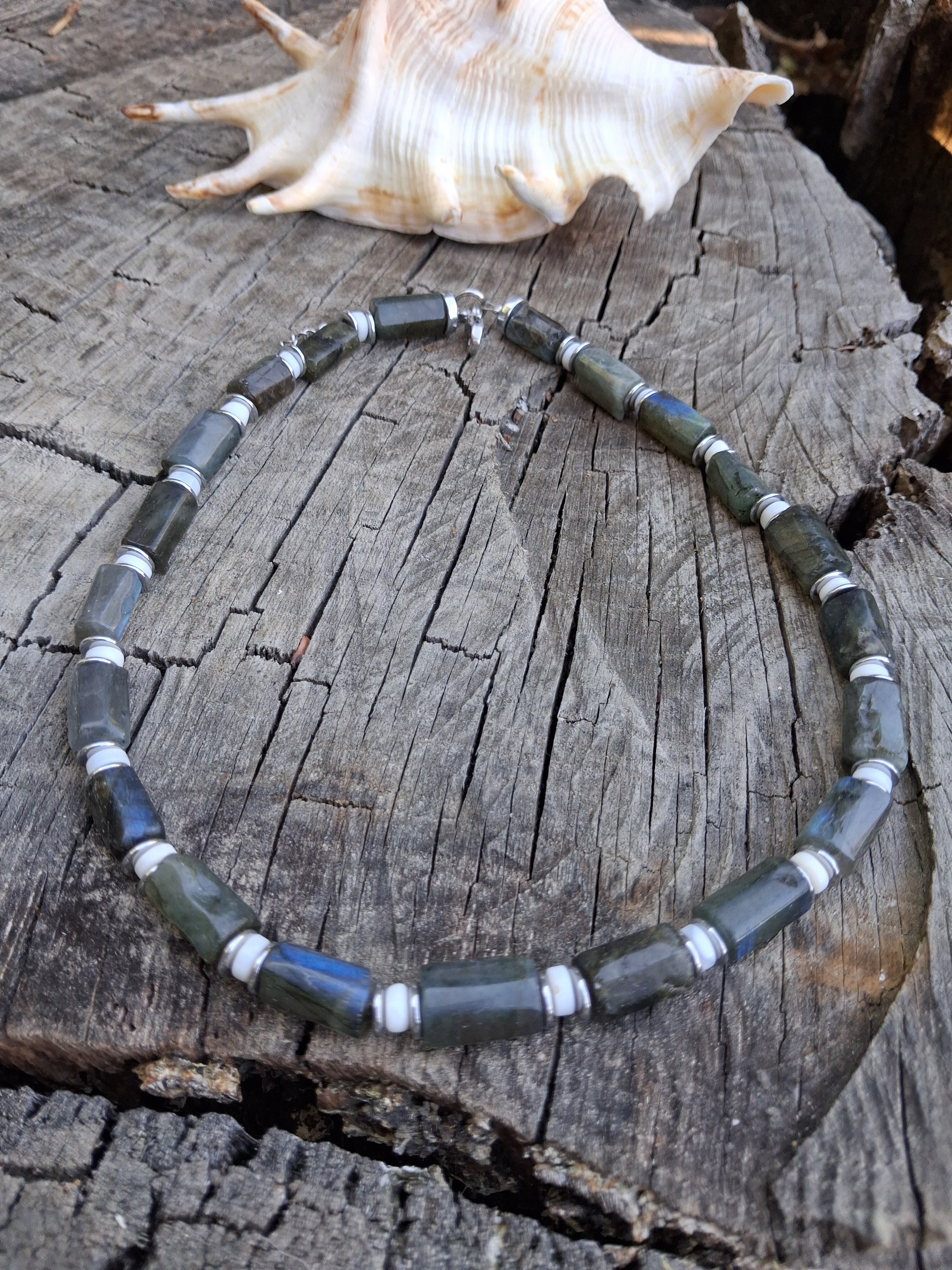 Collier Bali — Labradorite & Opale, fait main