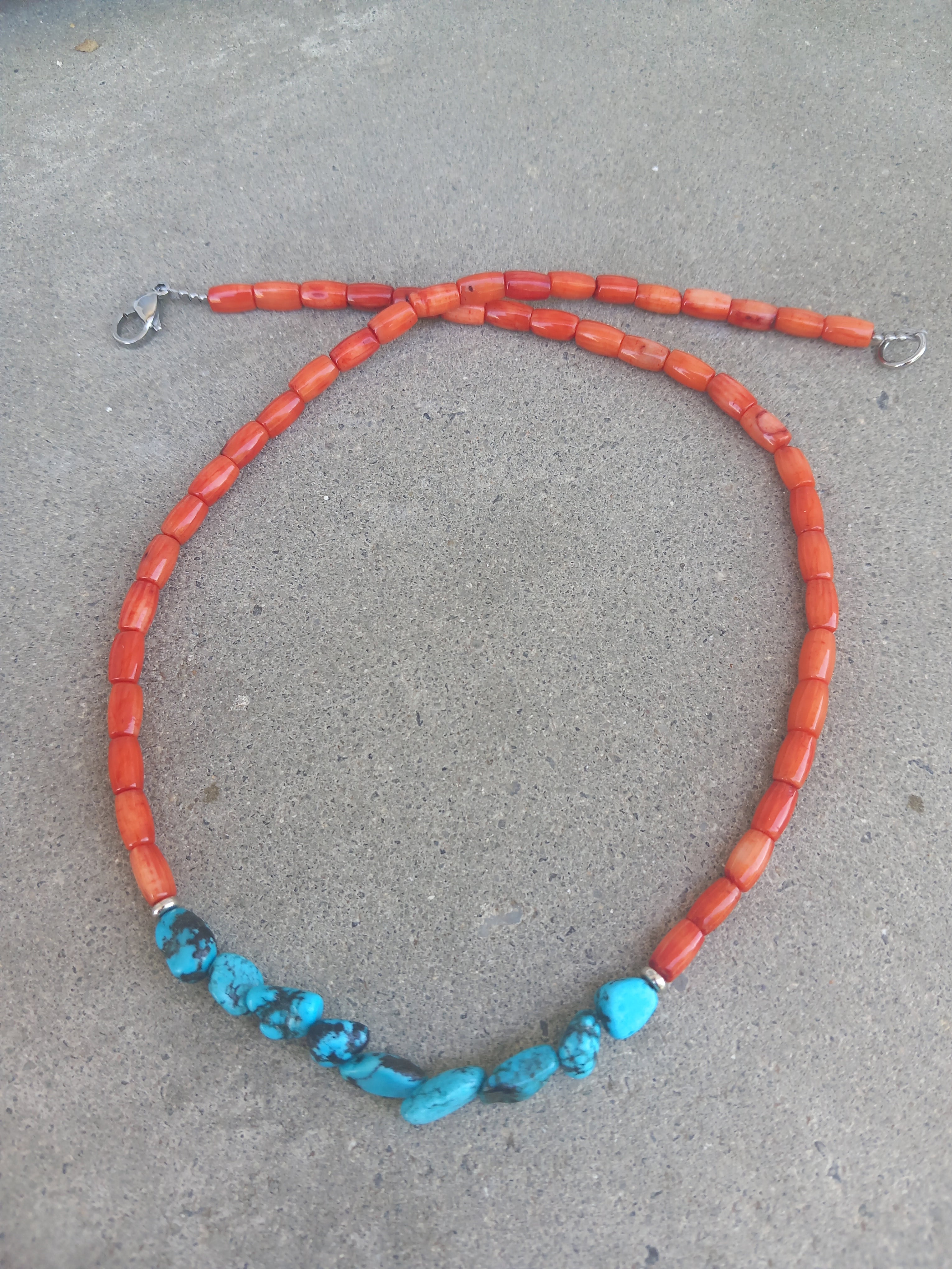 Collier Corail & Turquoise — Perles argent 925, fait main