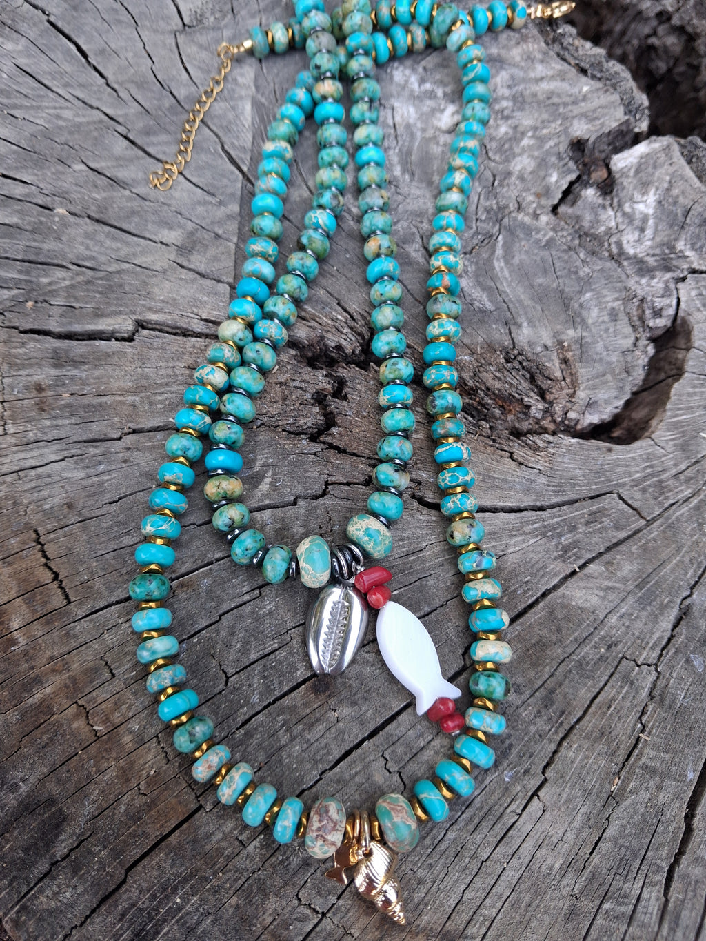 Collier Bali – Jaspe Impérial, Hématite & Coquillage Argent 925