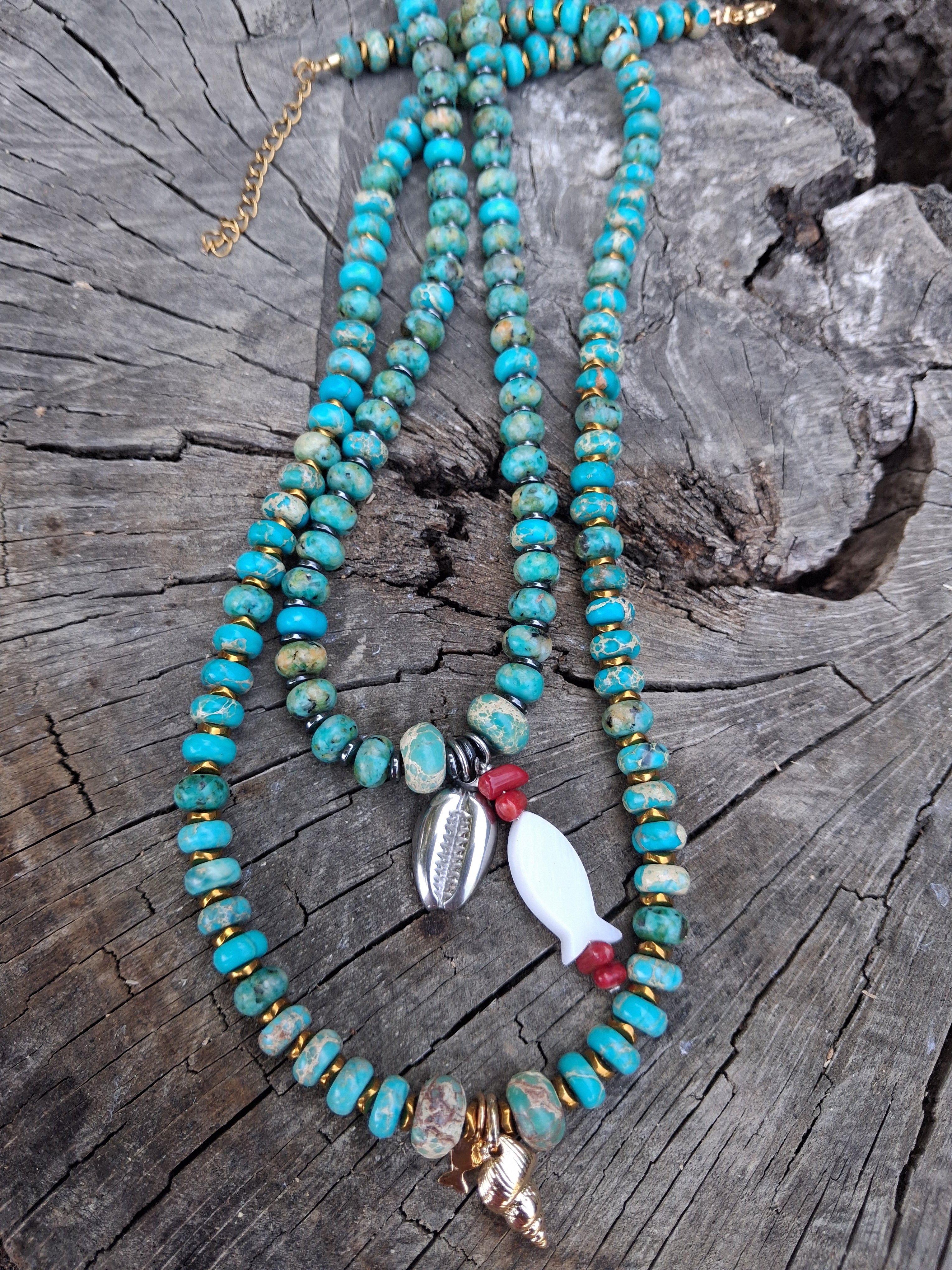 Collier Bali – Jaspe Impérial, Hématite & Coquillage Argent 925
