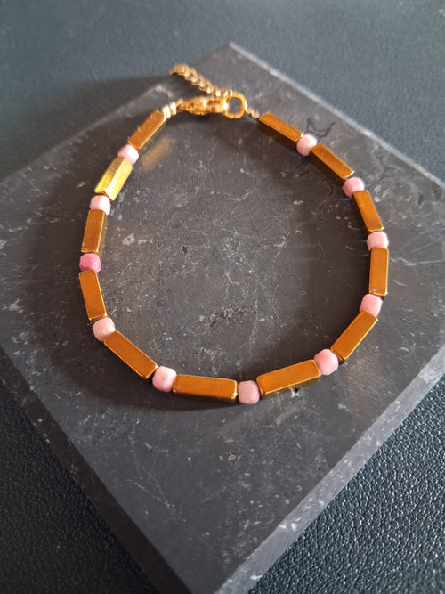 Bracelet 9.3 – Rhodonite et hématite dorée