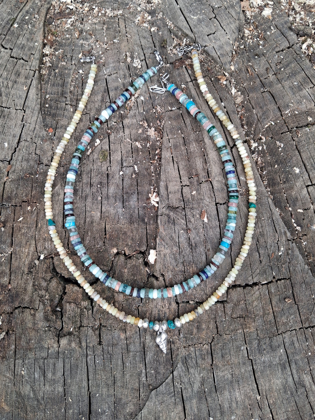 Collier Dalmates – Opale Jaune, Turquoise & Coquillage Argent 925
