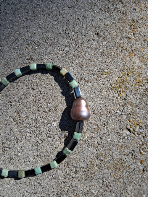 Bracelet Rhodes – Hématite, Turquoise & Perle