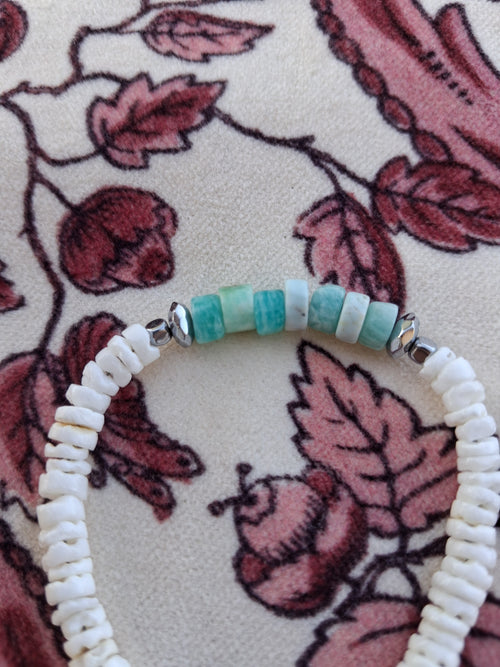 Bracelet Rhodes – Coquillage & Amazonite