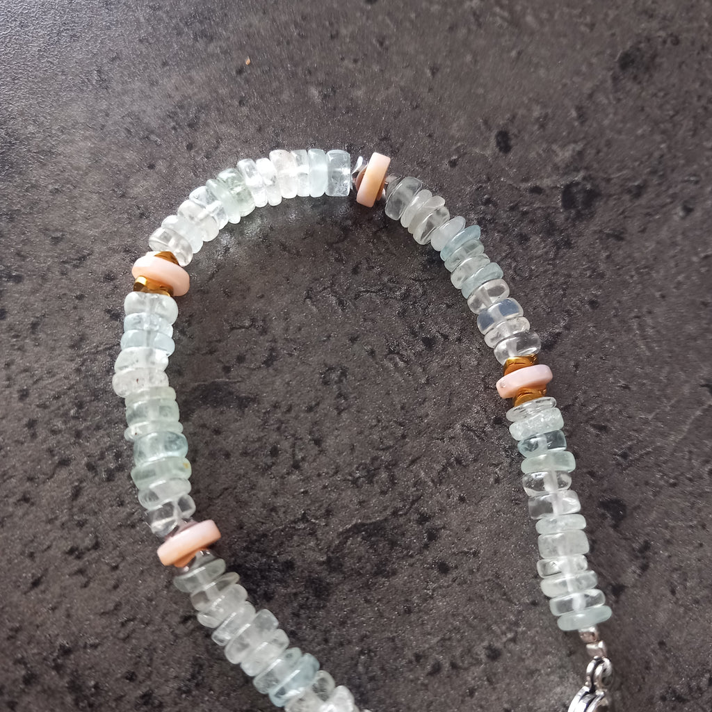 Bracelet Rhodes — Aigue-marine & Opale rose, fait main