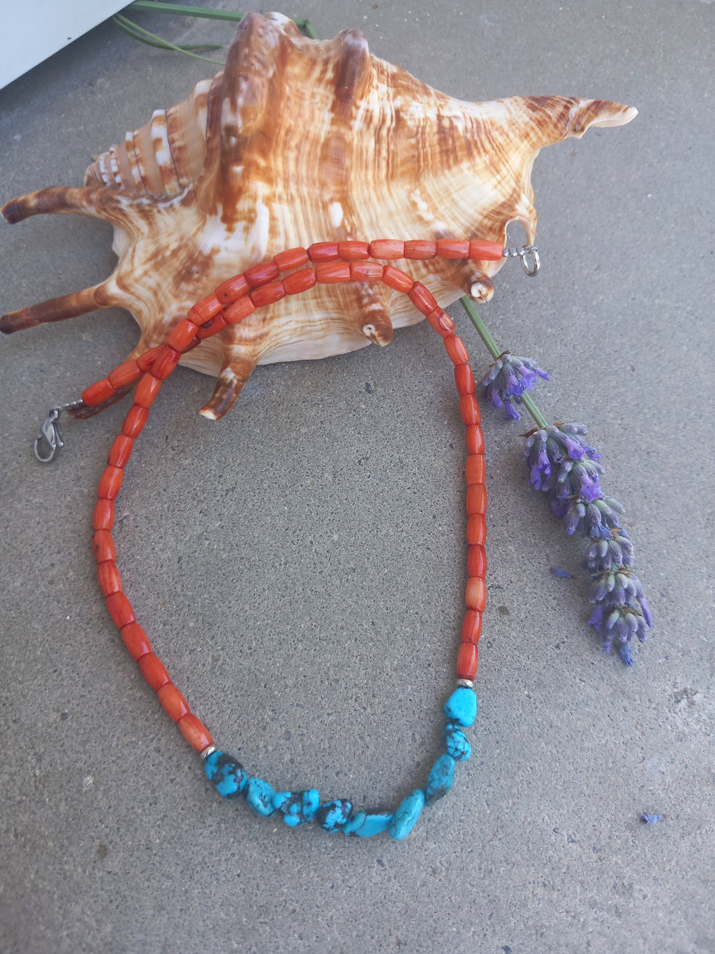Collier Corail & Turquoise — Perles argent 925, fait main